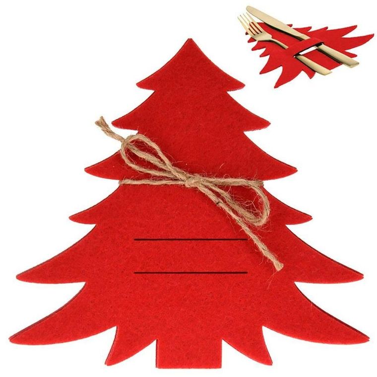 Vilde, pokrowiec świąteczny na sztućce, choinka, czerwona, 4 szt.