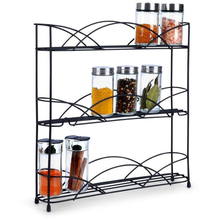 Vilde, półka na przyprawy, metalowa, czarna, 33.5-6.5-33.5 cm