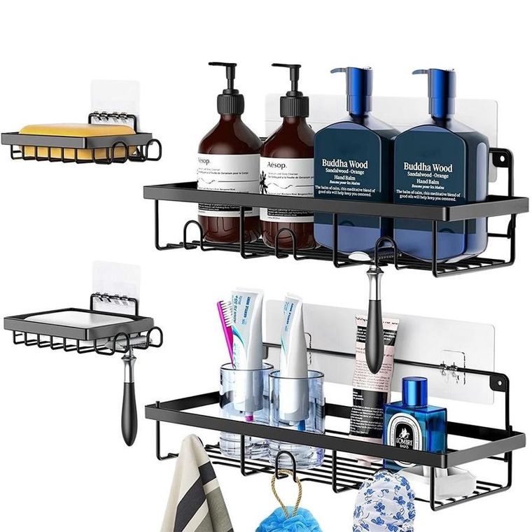 Vilde, półka pod prysznic, metalowa czarna, 4 szt.