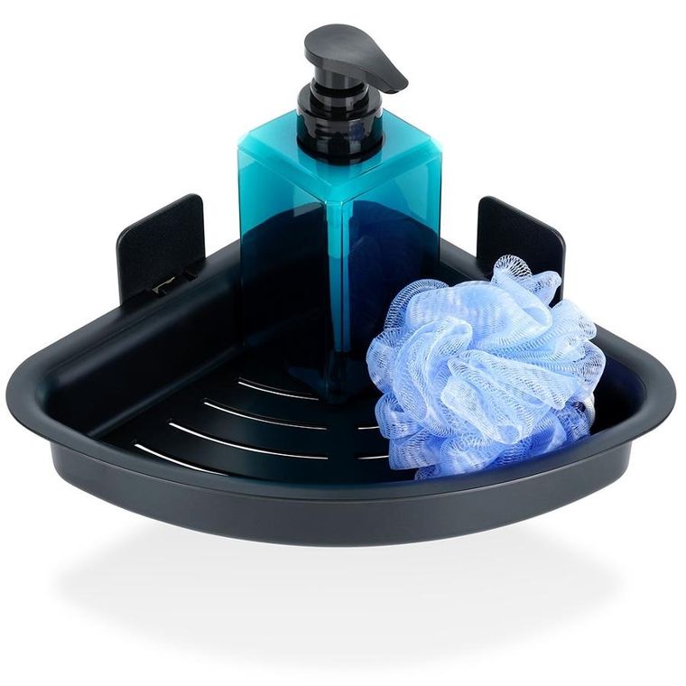 Vilde, półka pod prysznic, narożna, przyklejana, czarna, 28-22-8 cm