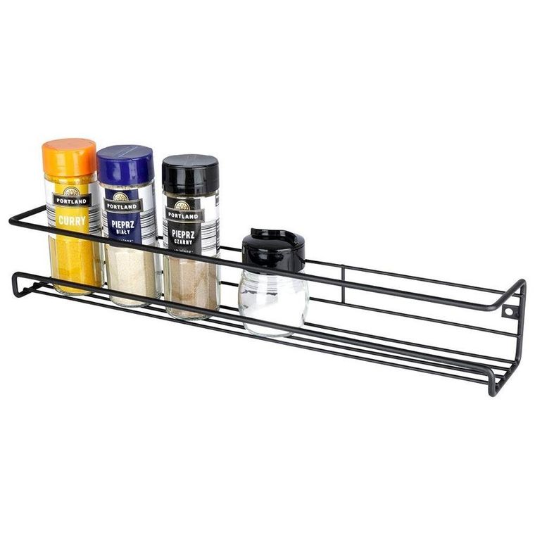 Vilde, półka ścienna na przyprawy, metalowa, czarna loft, 40-6.5-6.5 cm