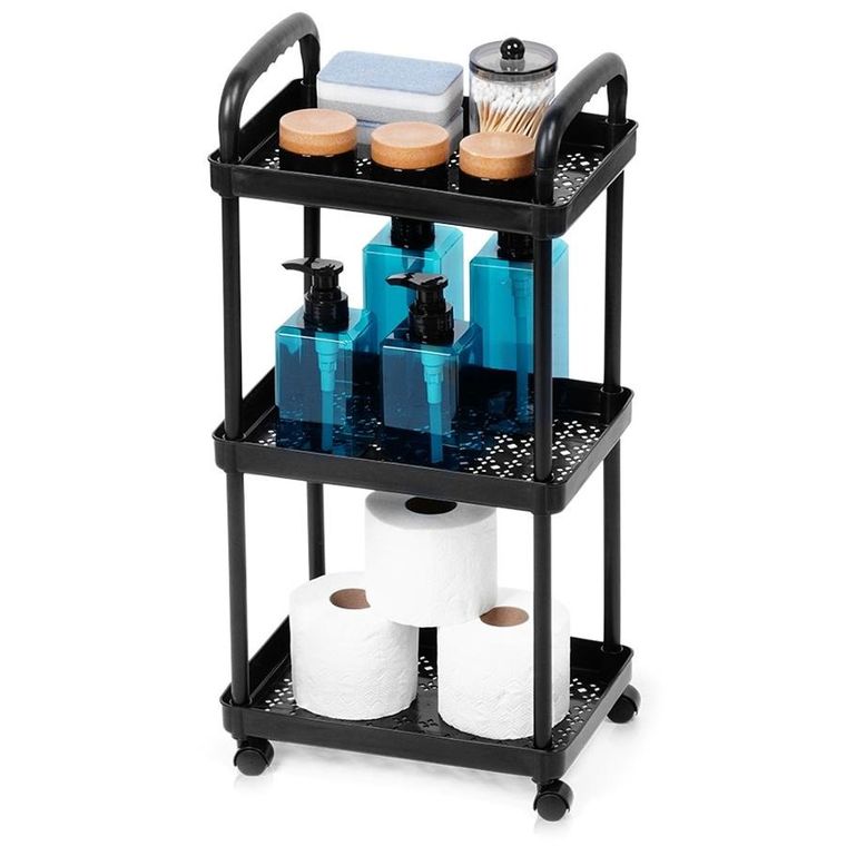 Vilde, regał na kółkach, 3-poziomowy, czarny, 30-21-61 cm