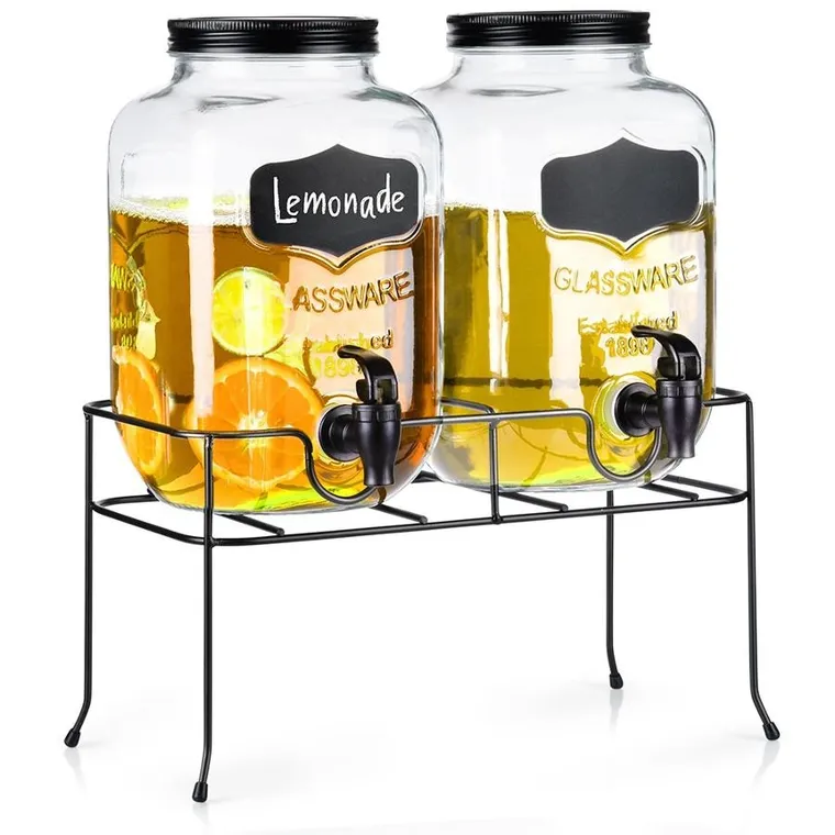 Vilde, słój do napojów z kranikiem i stojakiem, czarny, 2-4l, 3 elementy