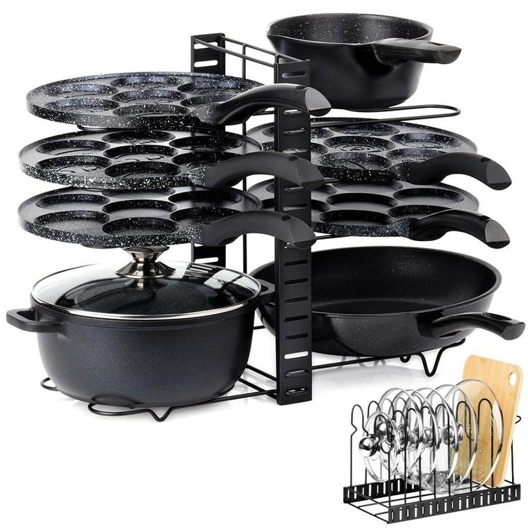 Vilde, stojak na garnki, patelnie i pokrywki, metalowy, czarny