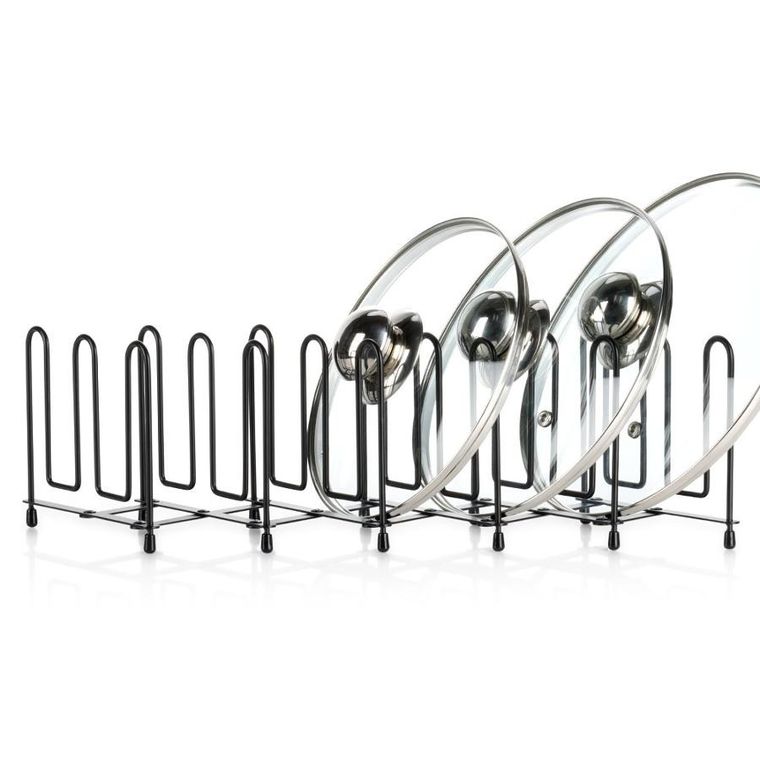 Vilde, stojak na pokrywki i talerze, rozkładany, metalowy, czarny, 8-74 cm