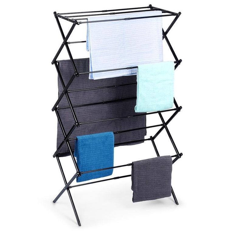 Vilde, suszarka na pranie, metalowa czarna, pionowa rozsuwana, 43-75-37.5-139 cm