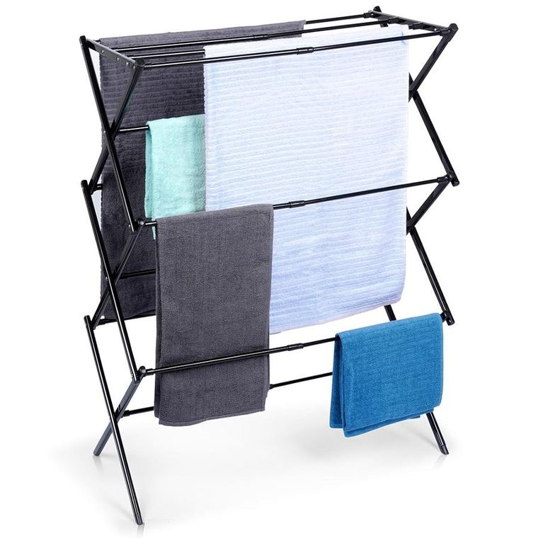 Vilde, suszarka na pranie metalowa, czarna, pionowa rozsuwana, 44.5-75-37.5-105 cm