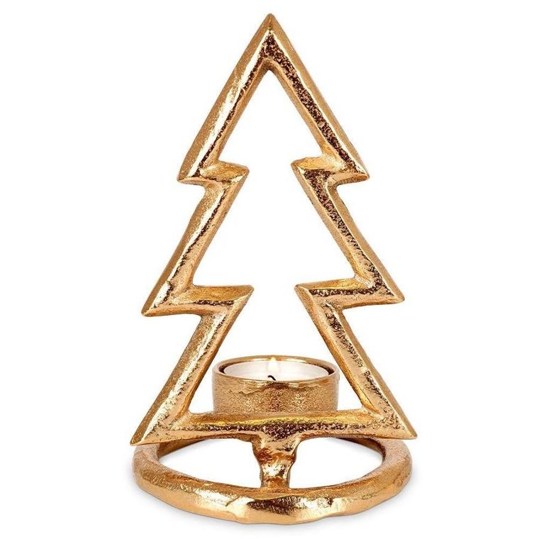 Vilde, świecznik na świeczkę tealight, aluminiowy złoty choinka, 16 cm