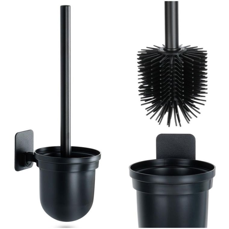 Vilde, szczotka do toalety, silikonowa z pojemnikiem wisząca, czarna, 35 cm