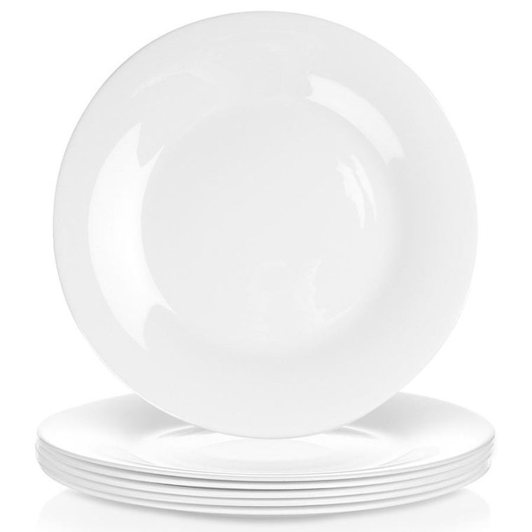 Vilde, talerze obiadowe, płytkie, szklane, białe, 25,5 cm, 6 szt.