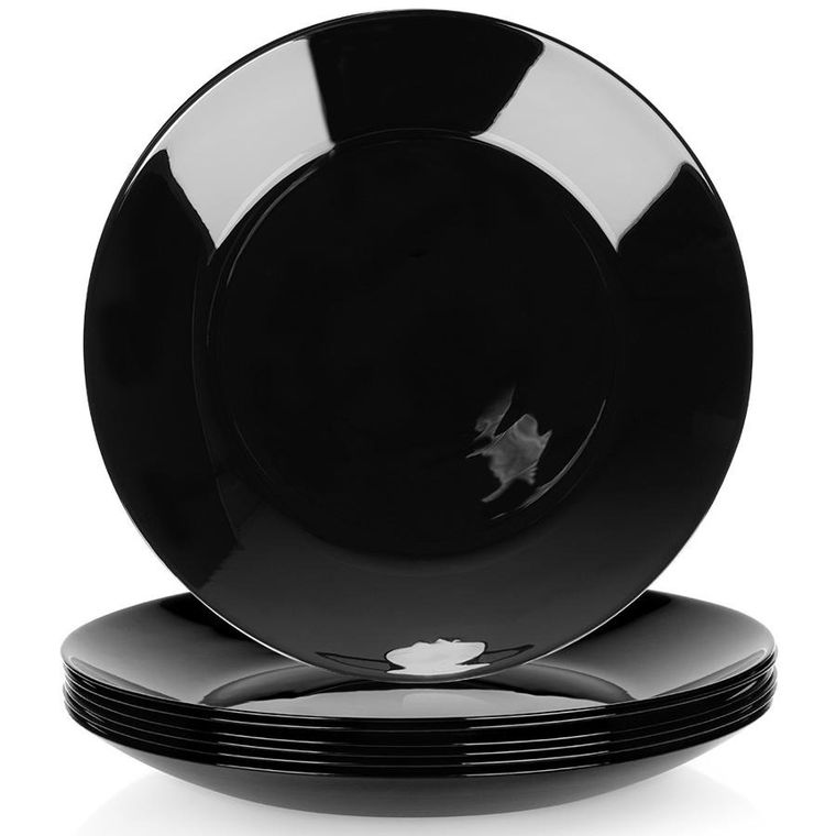 Vilde, talerze obiadowe płytkie szklane czarne 25,5 cm 6 szt.