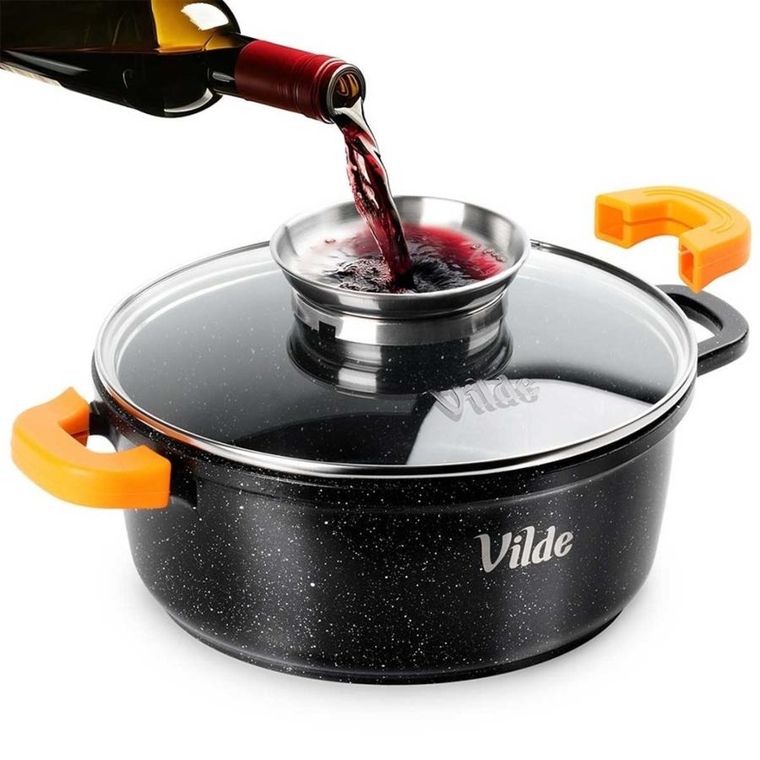 Vilde, Terruna Aroma, garnek ze szklaną pokrywką, granitowy, 20 cm, 2,1l