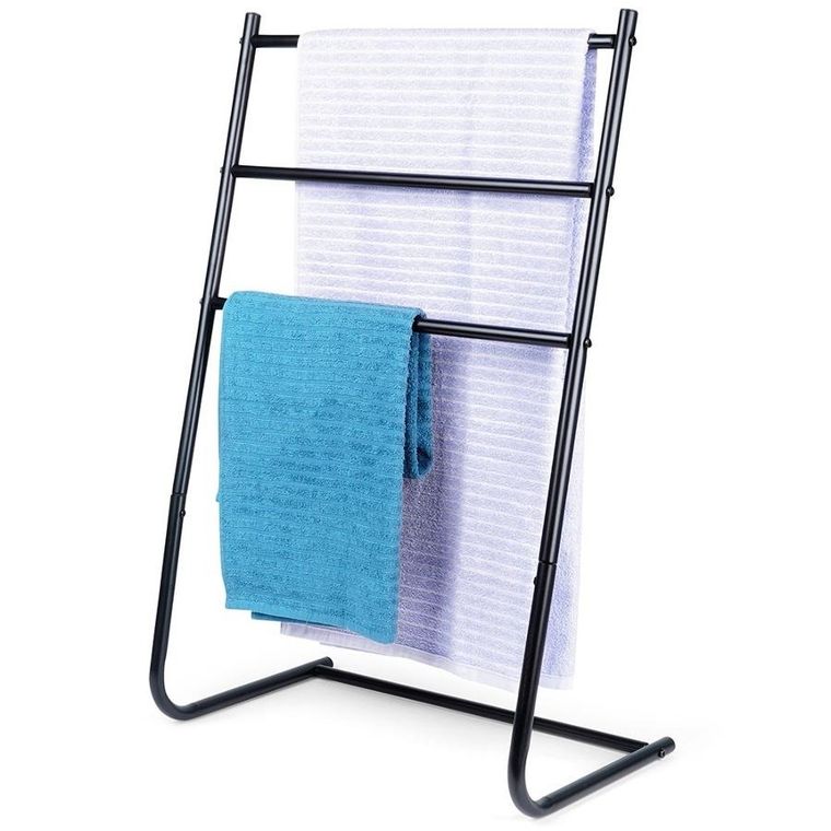 Vilde, wieszak na ręczniki stojący, metalowy, czarny
