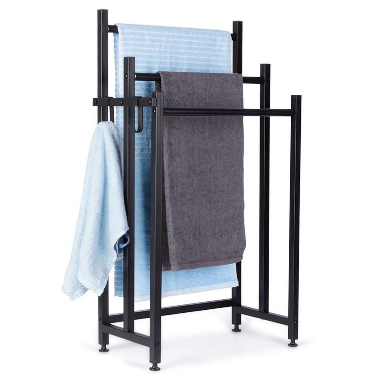 Vilde, wieszak na ręczniki stojący, metalowy, czarny