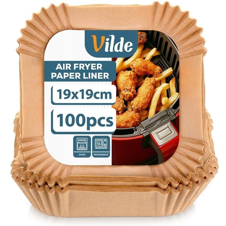 Vilde, wkład do frytkownicy beztłuszczowej Air Fryer, papierowy, kwadratowy, 19-19 cm, 100 szt.