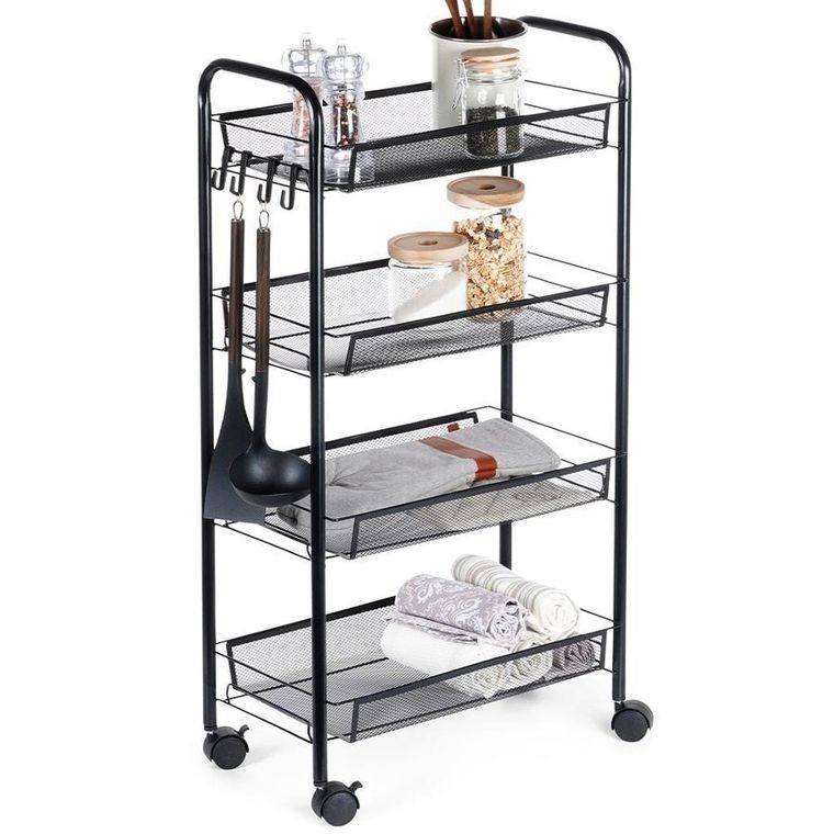 Vilde, wózek do przechowywania, metalowy czarny, 4-poziomowy