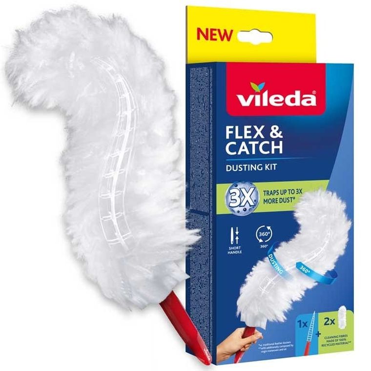 Vileda, miotełka do kurzu, z krótką rączką + Flex&Catch, wkłady, 2 szt.