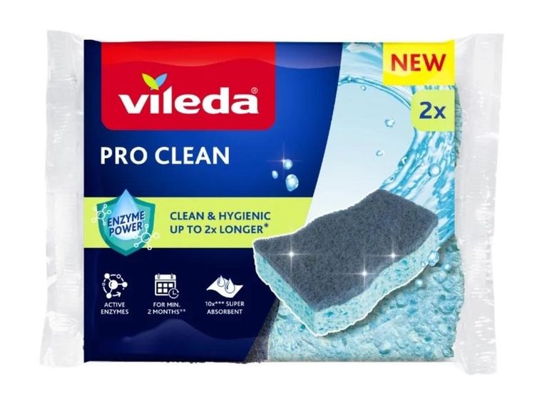 Vileda, Pro Clean, zmywak wiskozowy z enzymami, 2 szt.