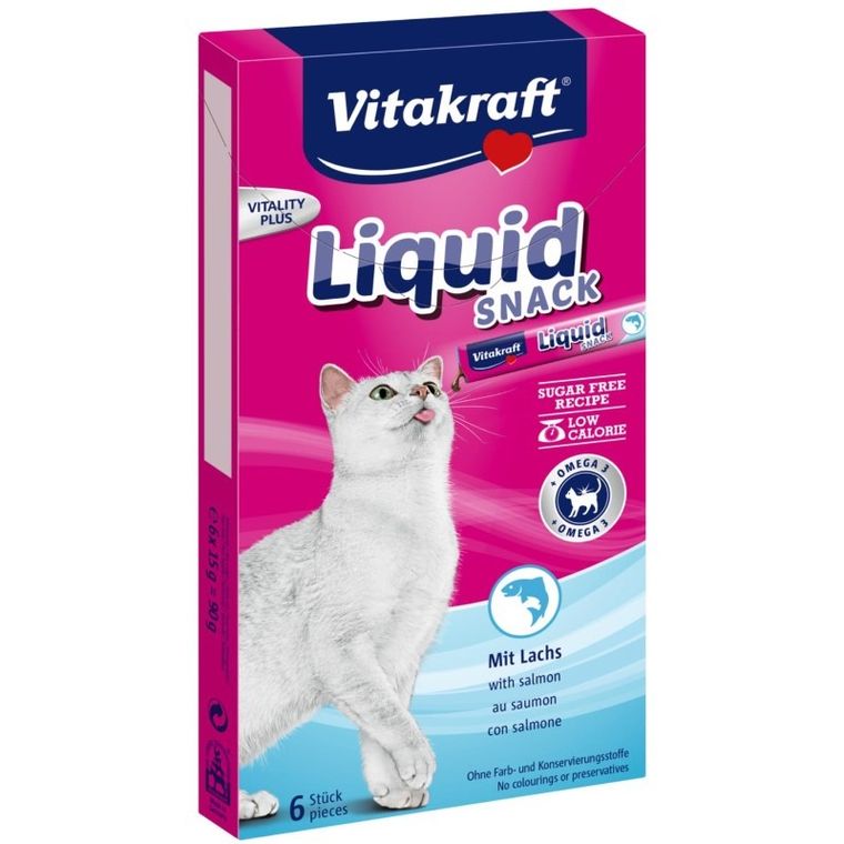 Vitakraft, Cat Liquid Snack, przysmak dla kota w płynie, łosoś, Omega 3, 6 szt.