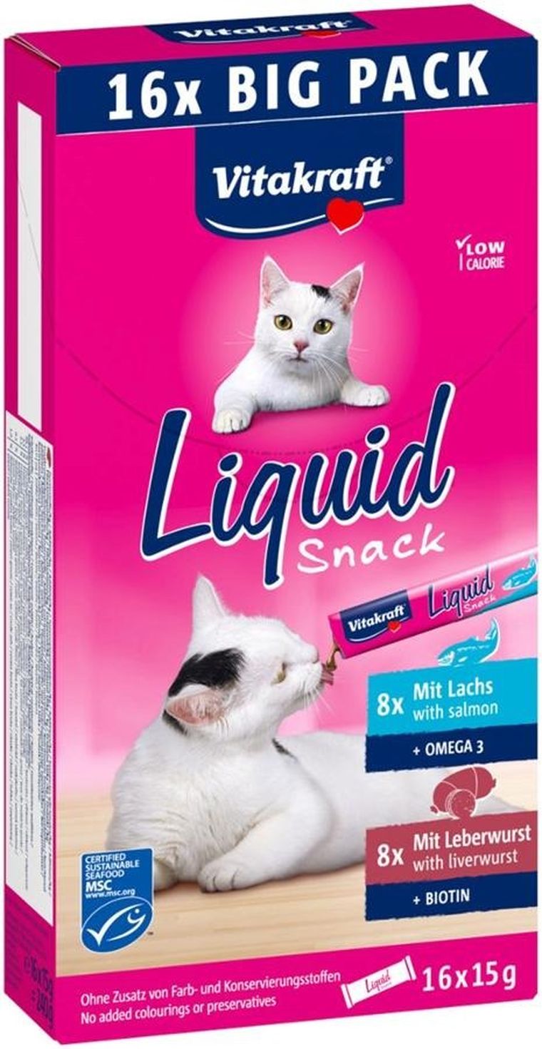 Vitakraft, Liquid Snack, wątróbka z łososiem, przysmak dla kota, 16 szt.
