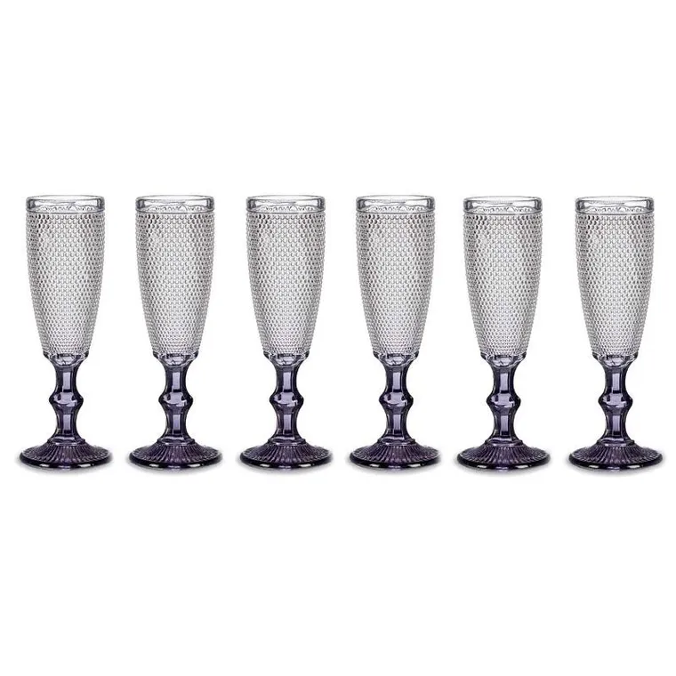 Vivalto, kieliszek do szampana z wzorem i barwioną nóżką, 185 ml, 6 szt.