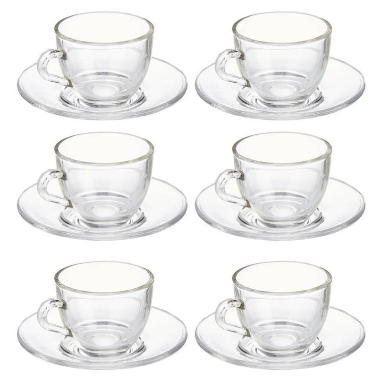 Vivalto, szklane filiżanki do espresso ze spodkami, 6 szt., 85 ml