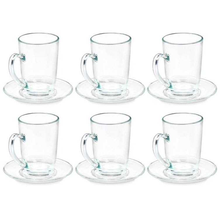 Vivalto, szklane filiżanki do kawy cappuccino ze spodkami, 6 szt., 200 ml