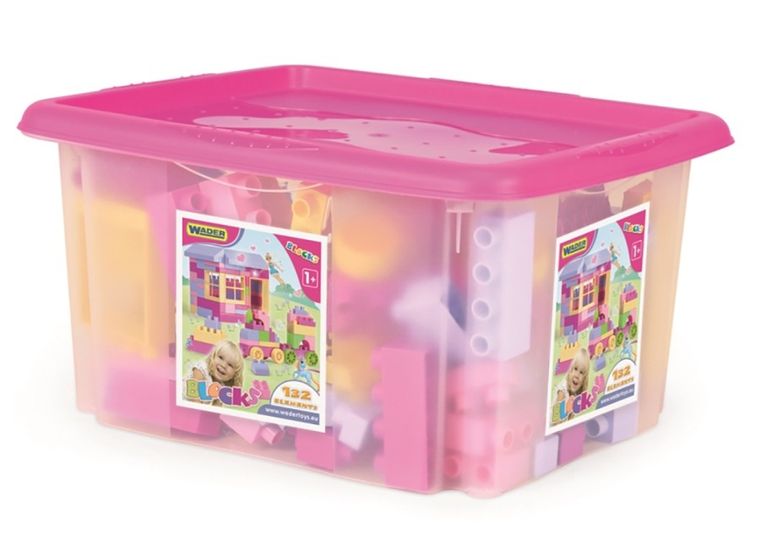 Wader, Blocks, Klocki 132 elementy w pojemniku, Różowe, 41280