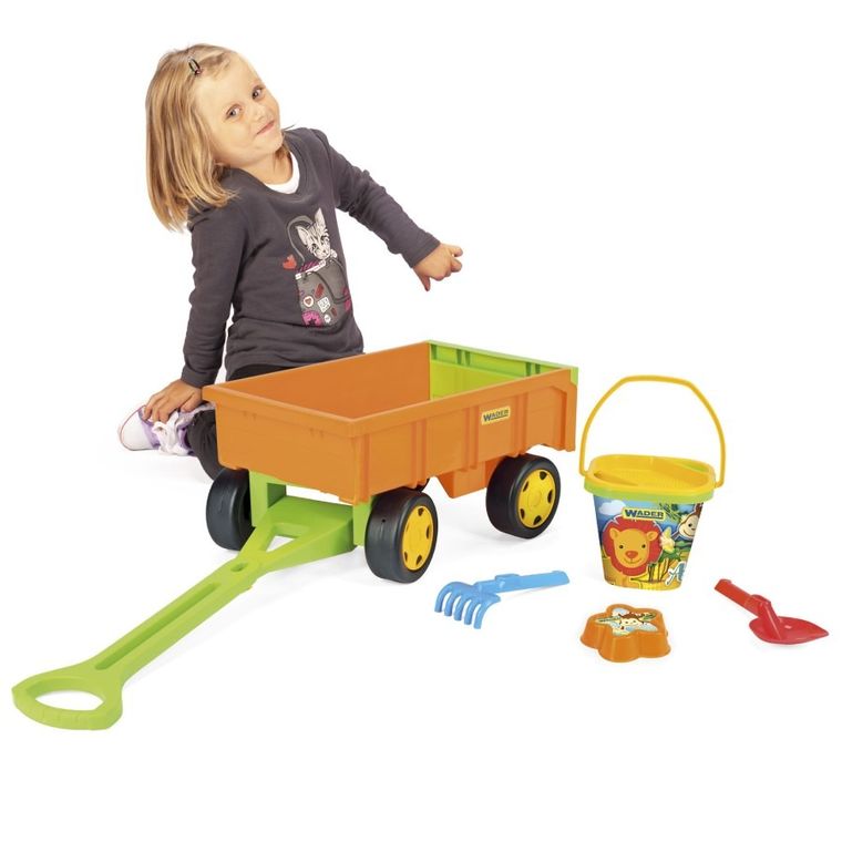 Wader, Gigant, wózek-przyczepa z zestawem do piasku, pomarańczowy