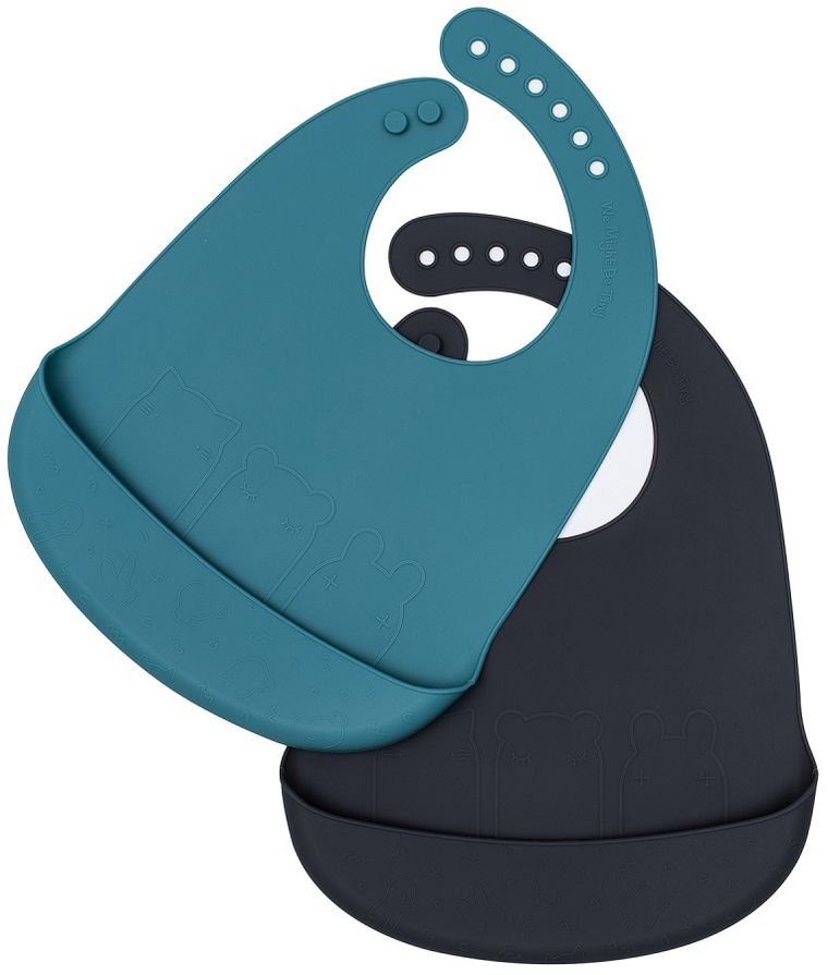 We Might Be Tiny, zestaw śliniaków silikonowych z kieszonką, turkusowo-ciemny szary