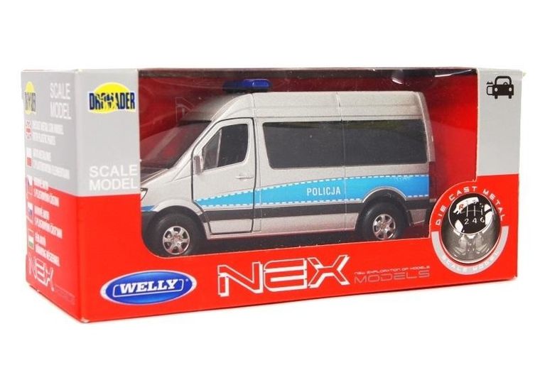 Welly, Mercedes Sprinter, Policja, pojazd, srebrny, 1:34