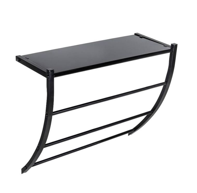 Wenko, czarny wieszak ścienny ze szklaną półką, Tarderia