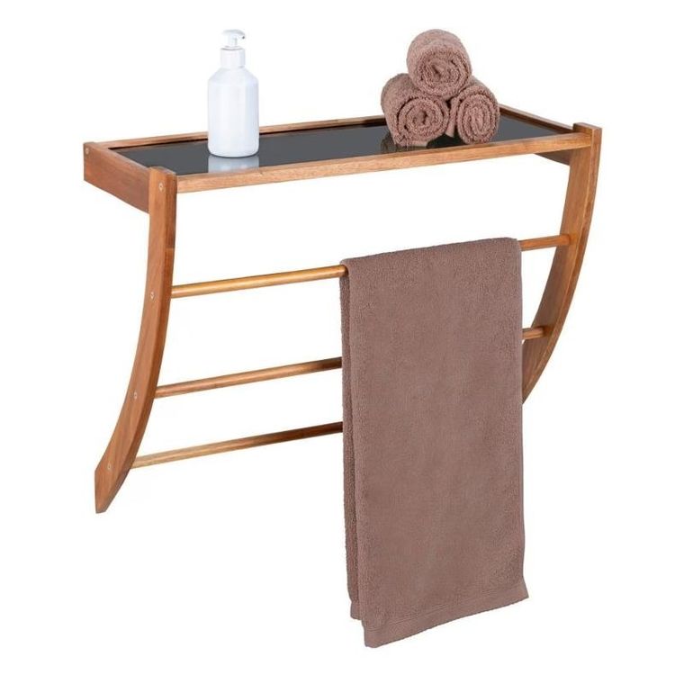 Wenko, Fondi, drewniana półka łazienkowa z drążkiem