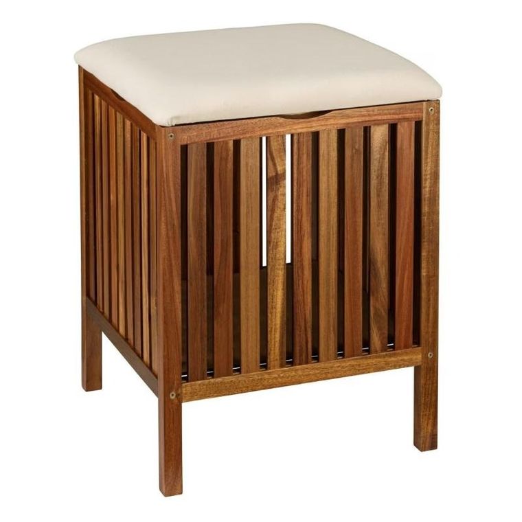 Wenko, Fondi, drewniane siedzisko łazienkowe z koszem, 52 cm