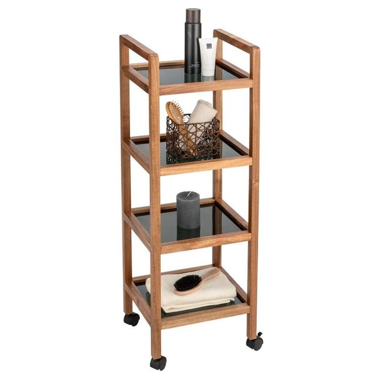 Wenko, Fondi, mobilny regał z drewna akacji, 4 poziomy, 101,5 cm