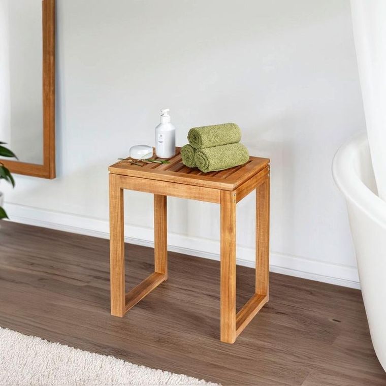 Wenko, Fondi, stołek łazienkowy z drewna akacji, wys. 46 cm