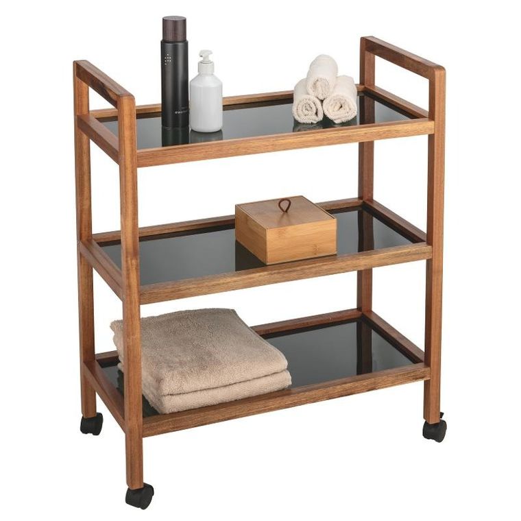 Wenko, Fondi, szeroki mobilny regał z drewna akacji, 76,5 cm