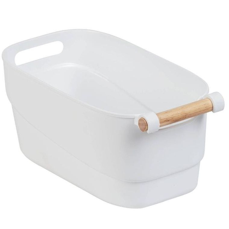 Wenko, pojemnik plastikowy z drewnianą rączką, 18-15,5-33,5 cm