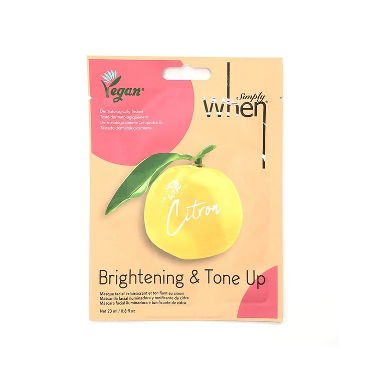 When, Simply, maska na twarz w płacie, rozjaśniająco-tonizująca, citron, 23 ml