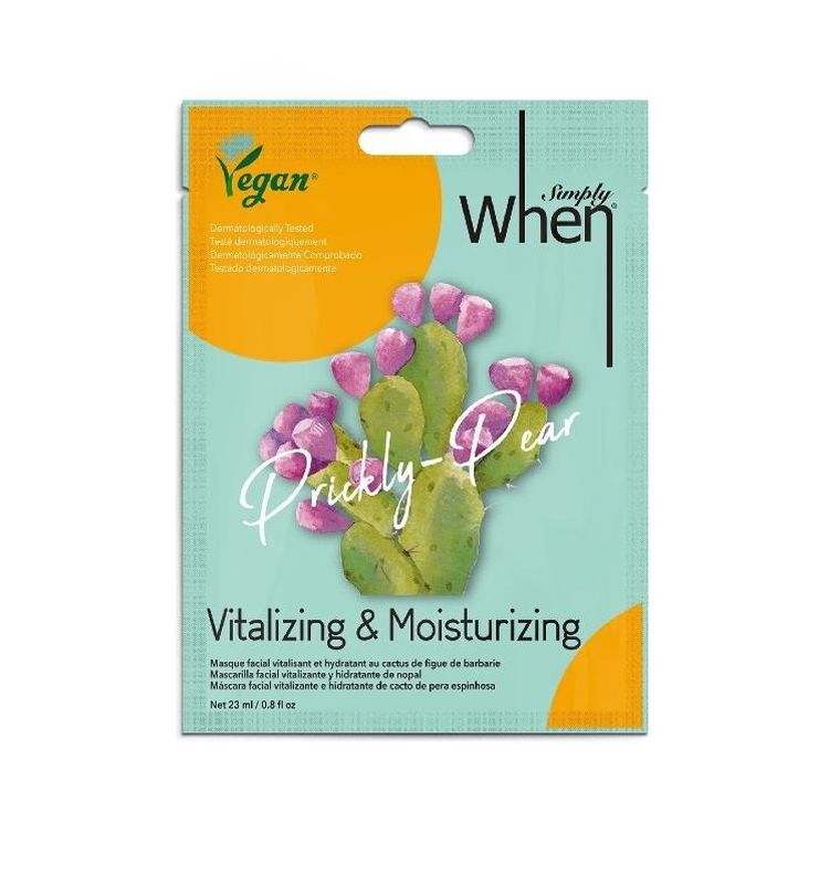 When, Simply, Vegan, maseczka na twarz w płacie witalizująco-nawilżająca, prickly pear, 23 ml