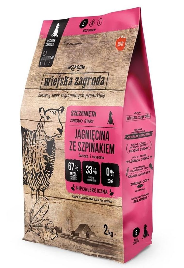 Wiejska Zagroda, jagnięcina ze szpinakiem, karma sucha dla szczeniąt, 2 kg