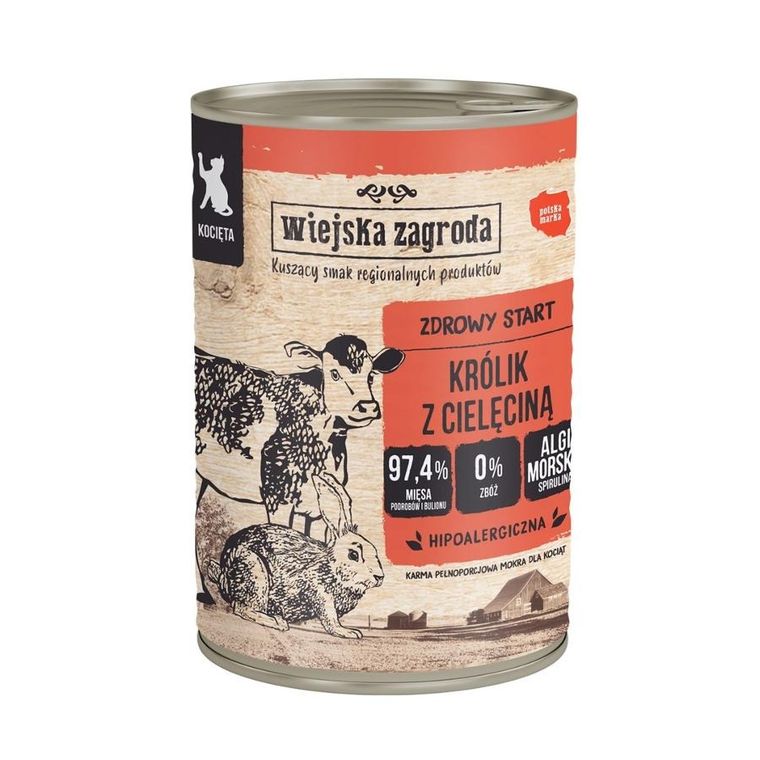 Wiejska Zagroda, karma mokra dla kota, królik, cielęcina, 400g