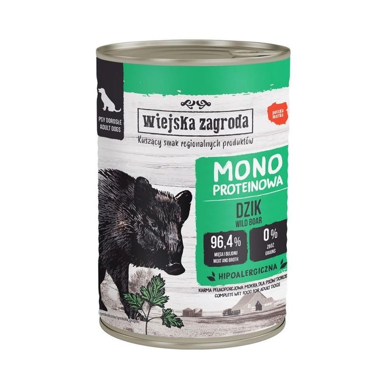 Wiejska Zagroda, karma mokra dla psa, monobiałkowa, dzik, 400g