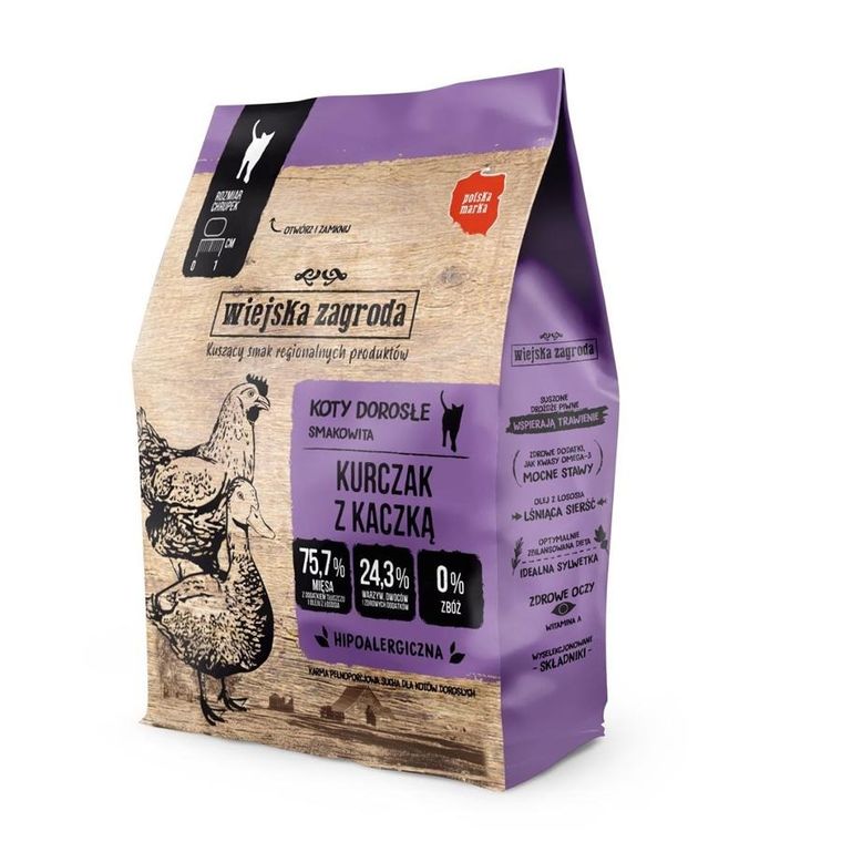 Wiejska Zagroda, karma sucha dla kota, kurczak, kaczka, 400g