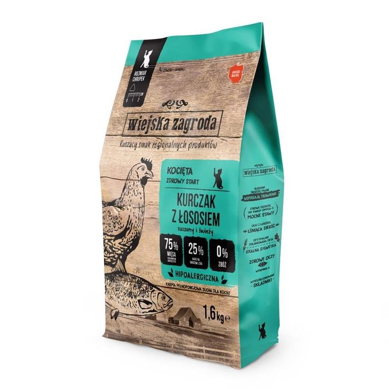 Wiejska Zagroda, karma sucha dla kota, kurczak, łosoś, 1,6 kg
