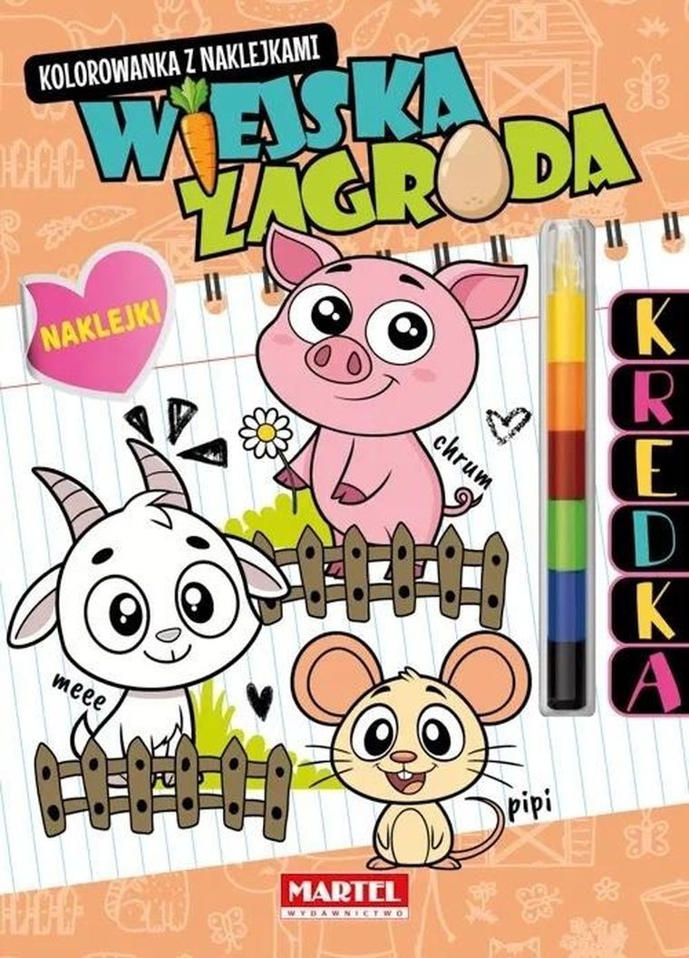 Wiejska zagroda. Kolorowanka z naklejkami (modułowa kredka)