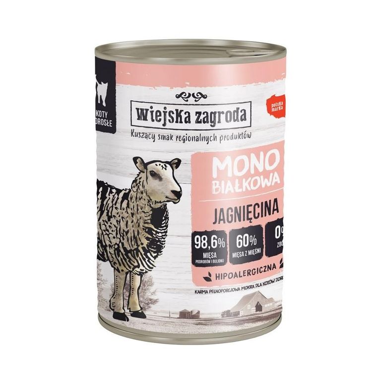 Wiejska Zagroda, Monobiałkowa jagnięcina, mokra karma dla kota, 400g