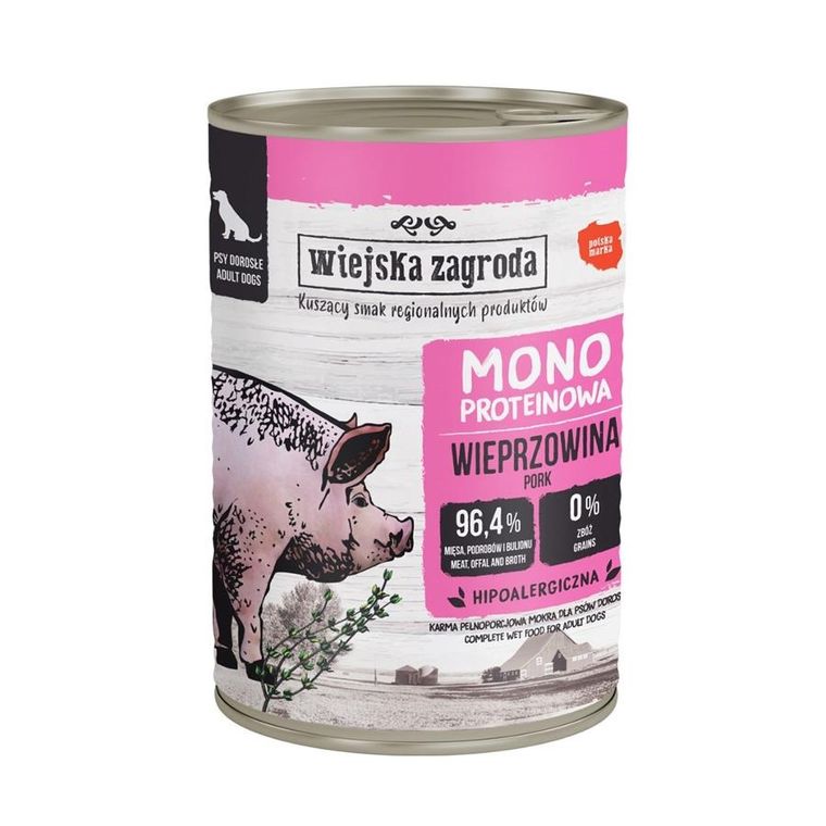 Wiejska Zagroda, monobiałkowa mokra karma dla psa, puszka, wieprzowina, 400g