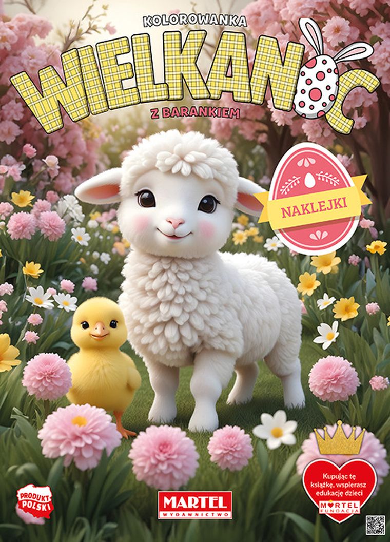 Wielkanoc z barankiem z naklejkami. Kolorowanka