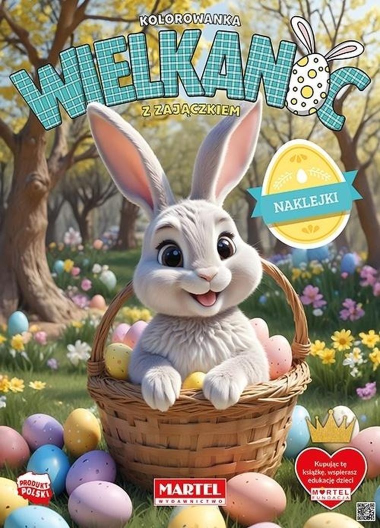 Wielkanoc z zajączkiem i z naklejkami. Kolorowanka